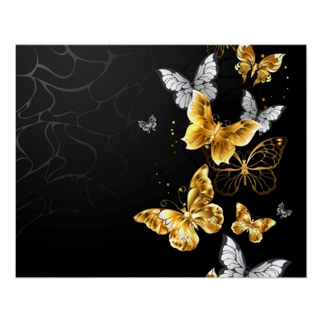 Poster Papillons dorés et blancs (Devant)