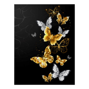 Poster Papillons dorés et blancs
