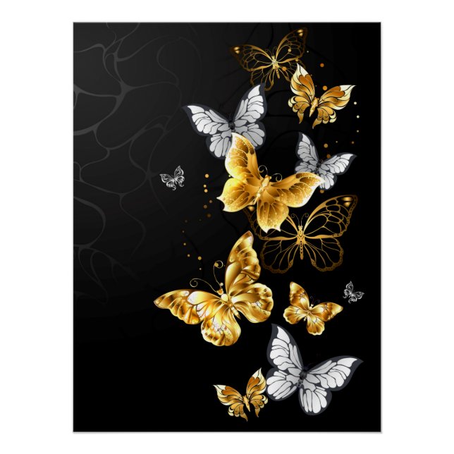 Poster Papillons dorés et blancs (Devant)