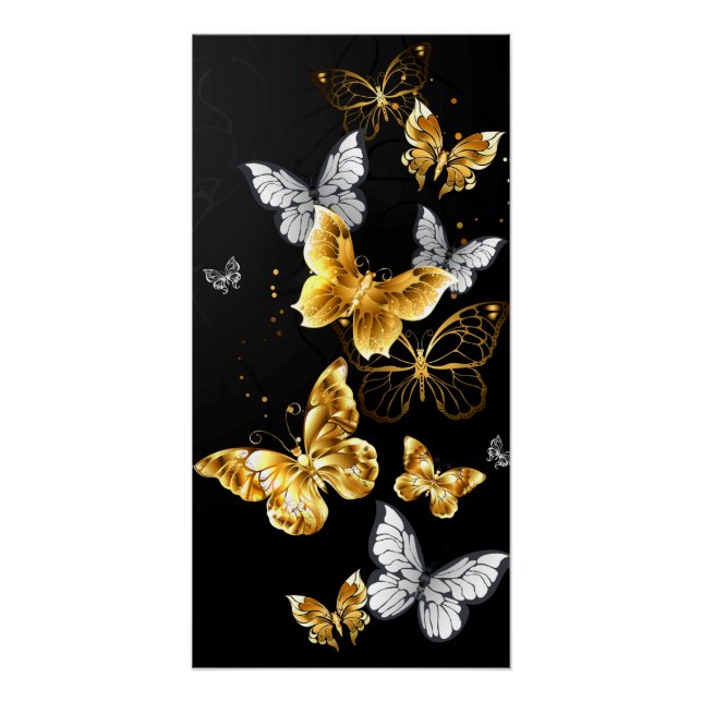 Poster Papillons dorés et blancs (Devant)