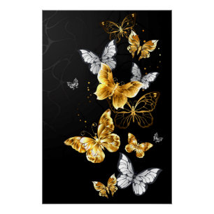 Poster Papillons dorés et blancs