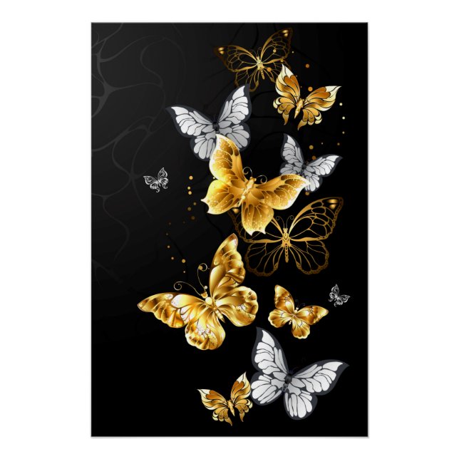 Poster Papillons dorés et blancs (Devant)