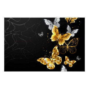 Poster Papillons dorés et blancs
