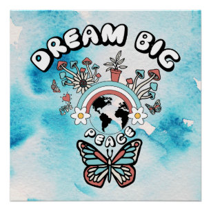 Poster Papillons et champignons Rêve Big positif inspo