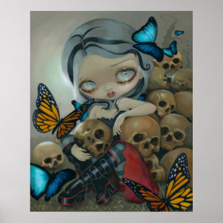 Poster Papillons et os ART IMPRIMER gros oeil sourcils