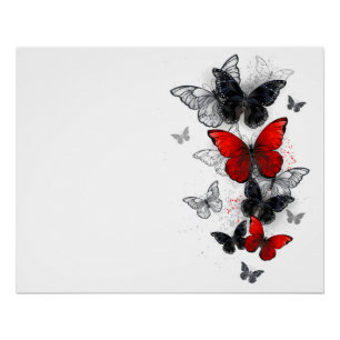 Poster Papillons noirs et rouges volants