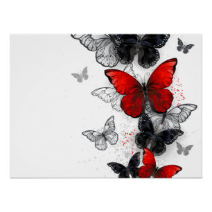 Poster Papillons noirs et rouges volants