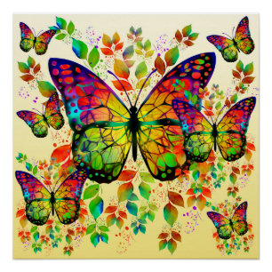 POSTER PAPILLONS PRINTANIERS NATURE COLORÉE