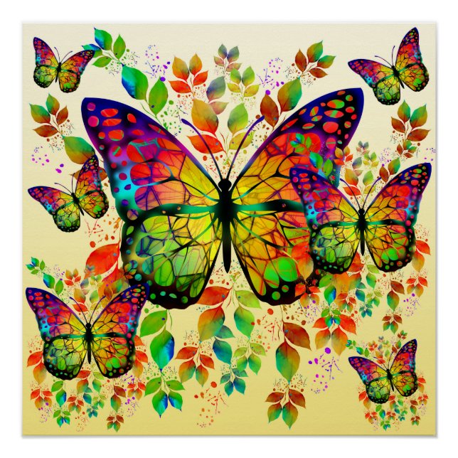 POSTER PAPILLONS PRINTANIERS NATURE COLORÉE (Devant)