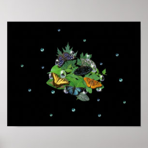Poster Papillons sur Feuille