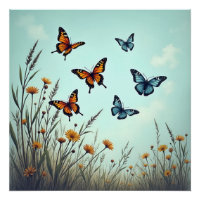 Papillons vintages en bleu