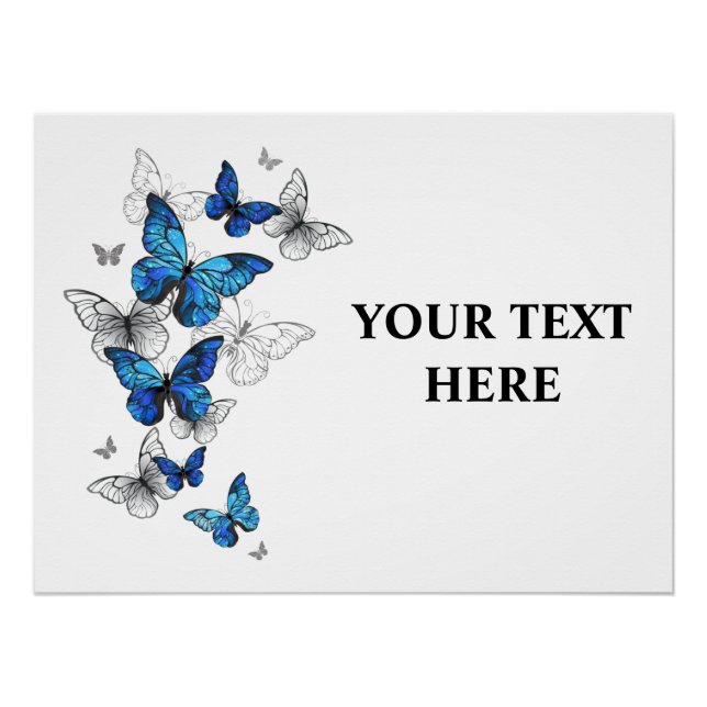 Poster Papillons volants bleus Morpho (Devant)