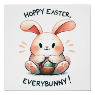 Poster Pâques Bunny Hoppy Pâques, Tout le monde !