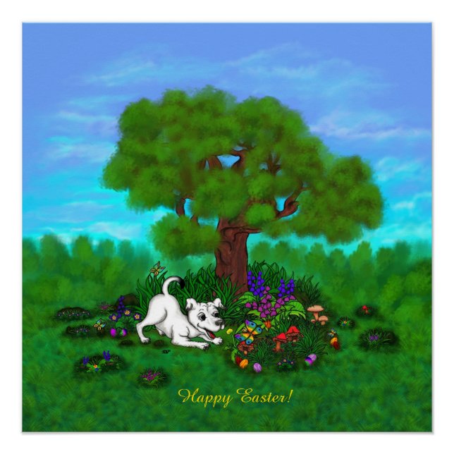 Poster Pâques - Chiot Capo et Papillon (Devant)