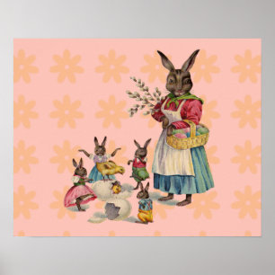Poster Pâques Lapin Poule Lapin Œufs