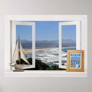 Poster Par océan — Vue de fenêtre ouverte personnalisable