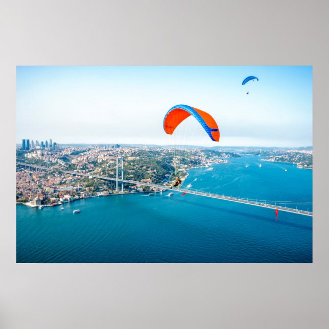 Poster Paramotors Pilots Flying Over The Bosphorus (Devant)