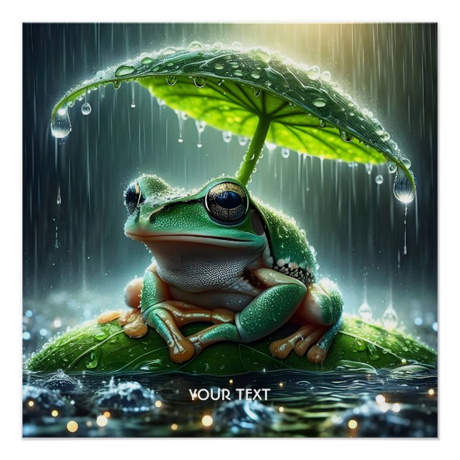 Poster Parapluie de feuille de grenouille mignonne Imagin (Devant)