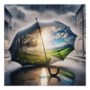 Poster Parapluie de pluie mignonne Imaginaire soleil