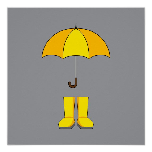 Poster Parapluie jaune et bottes pour les jours pluvieux  (Devant)