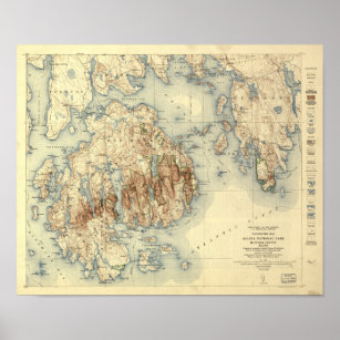 Poster Parc national Acadia 1931 Carte topographique