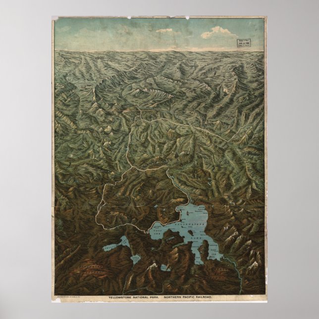 Poster Parc national de Yellowstone 1895 Carte panoramiqu (Devant)