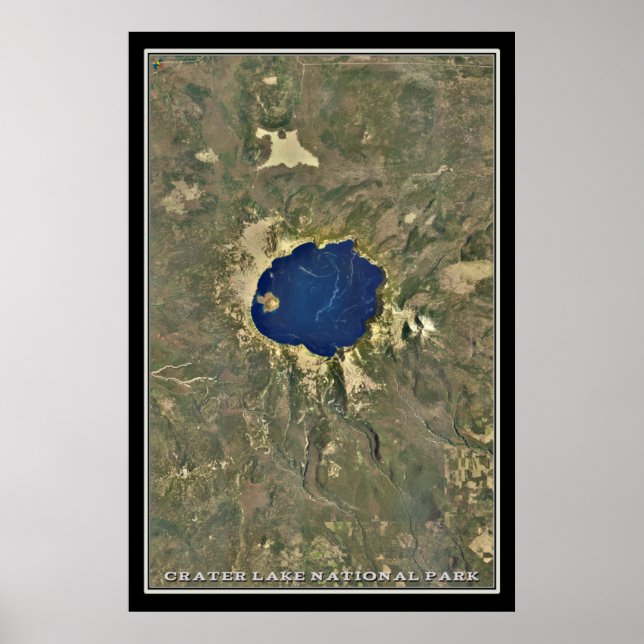 Poster Parc national du lac Crater Carte satellite de l'O (Devant)