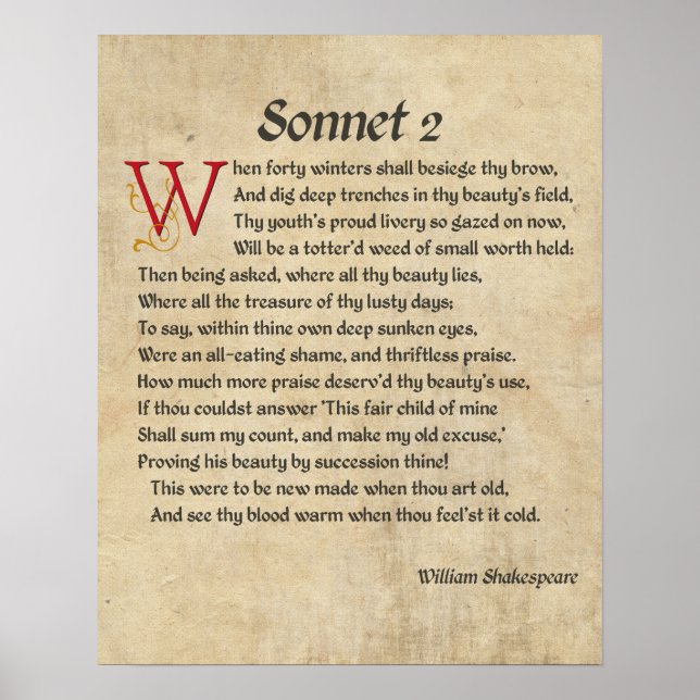 Poster Parchemin Shakespeare Sonnet 2 (Devant)