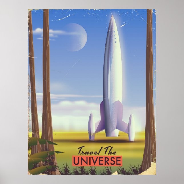 Poster Parcourez l'univers art spatial rétro. (Devant)