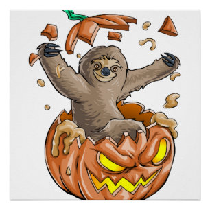 Poster Paresseux Citrouille Halloween