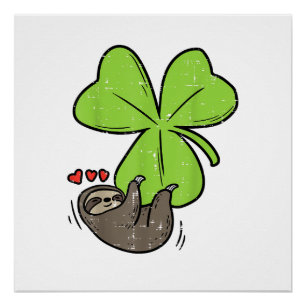Poster Paresseux sur coeurs de trèfle St Patrick Mignon H