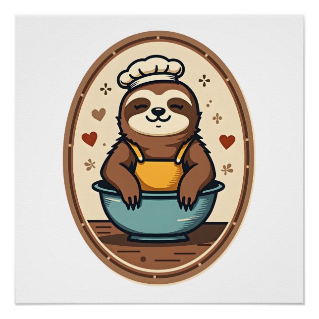 Poster Paresseux Vintage Boulanger Mignon Art de Boulange (Devant)
