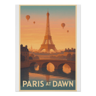 Poster Paris à Dawn Retro travel
