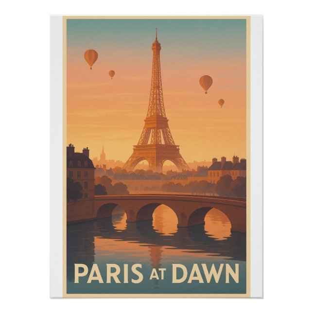 Poster Paris à Dawn Retro travel (Devant)