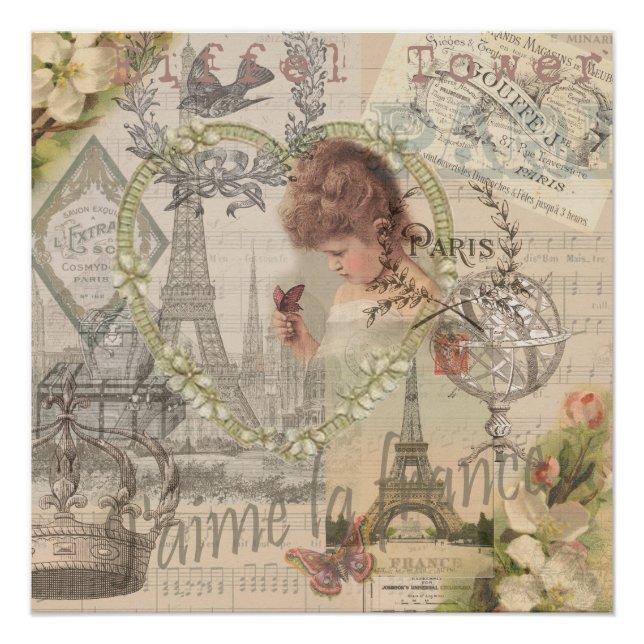 Poster Paris France Jolie Fille Douce Tour Eiffel (Devant)