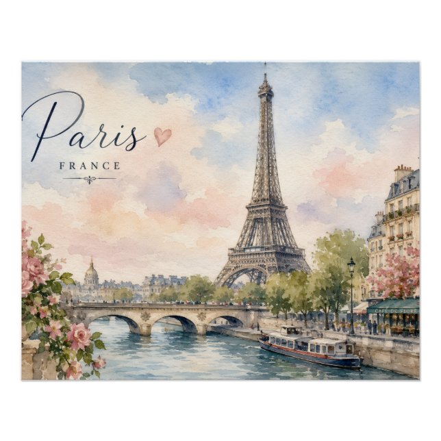 Poster Paris France Tour Eiffel rivière seine  (Devant)