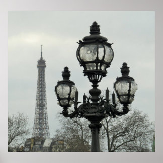 Poster Paris Lamp Post et la Tour Eiffel en hiver