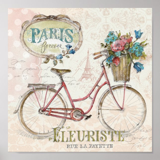 Poster Paris Vélo Avec Fleurs Devant (Devant)