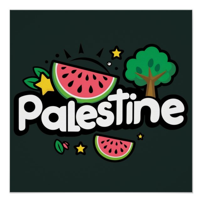 Poster Parole palestinienne mignonne entourée de pastèque (Devant)