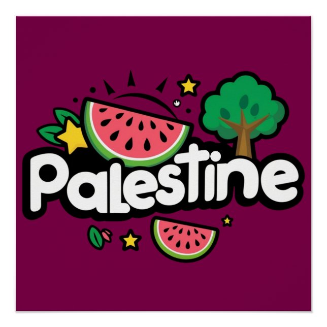 Poster Parole palestinienne mignonne entourée de pastèque (Devant)