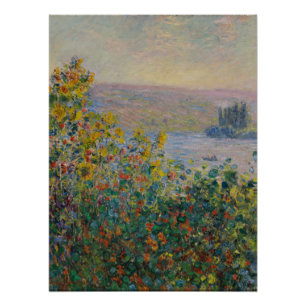 Poster Parterres de fleurs à Vétheuil, paysage impression