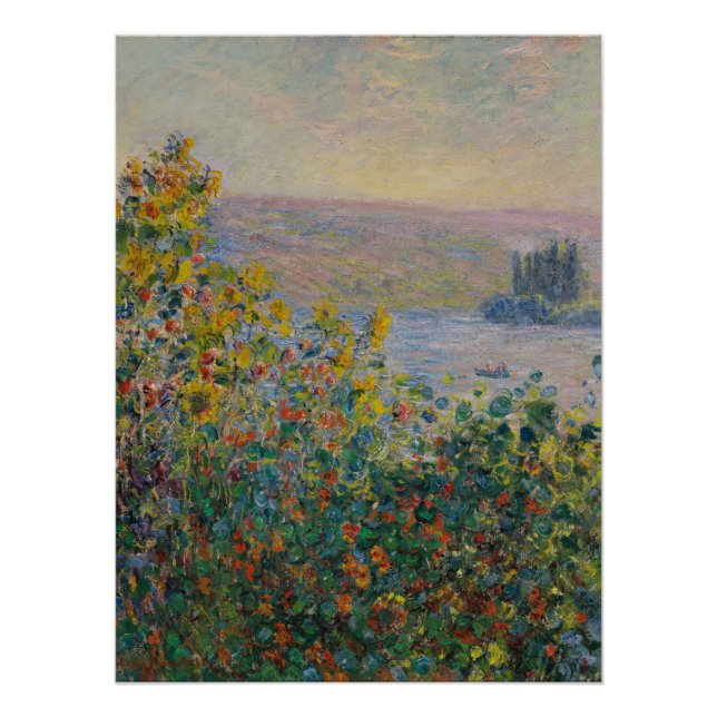 Poster Parterres de fleurs à Vétheuil, paysage impression (Devant)