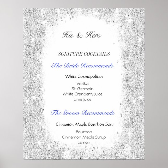 Poster Parties scintillant Argent, Cocktails Signature, P (Devant)