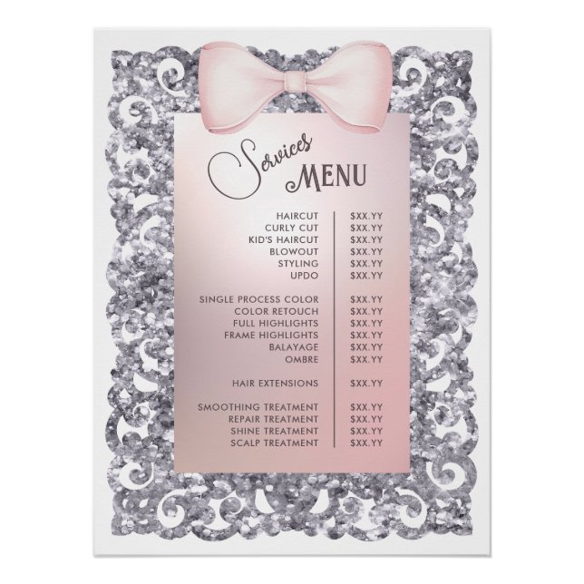 Poster Parties scintillant Argent - Menu Services Bow ros (Devant)