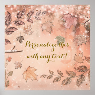 Poster Parties scintillant Automne Feuilles Hiver Golden 