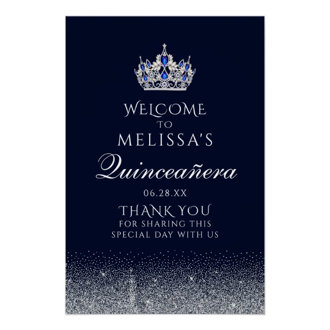 Poster Parties scintillant bleue Sapphire Quinceanera Aff (Devant)