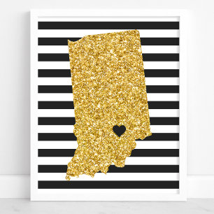 Poster Parties scintillant d'or Indiana State Grilles noi