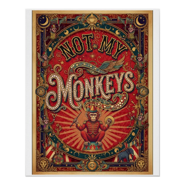 Poster Pas mes singes ! Monsieur Loyal, Rouge et Or (Devant)