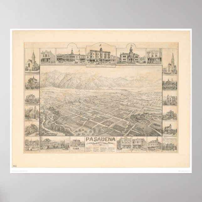 Poster Pasadena, CA. Carte panoramique (1305A) (Devant)