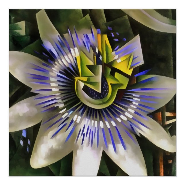Poster Passiflora Passion Fleur De Style Art Géométrique (Devant)